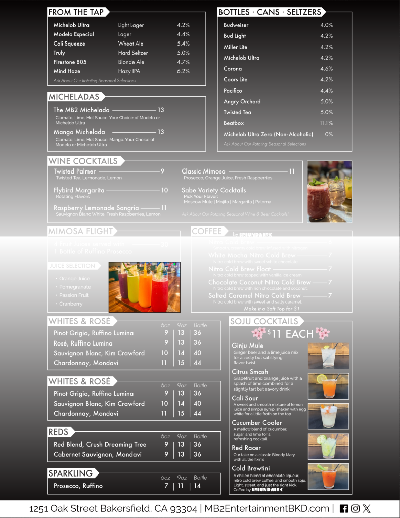 MB2 Entertainment all you can eat menu